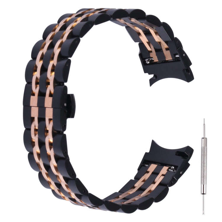 For Samsung Galaxy Watch4 40mm/44mm Seven-bead Stainless Steel Watch Band(Black Rose Gold)