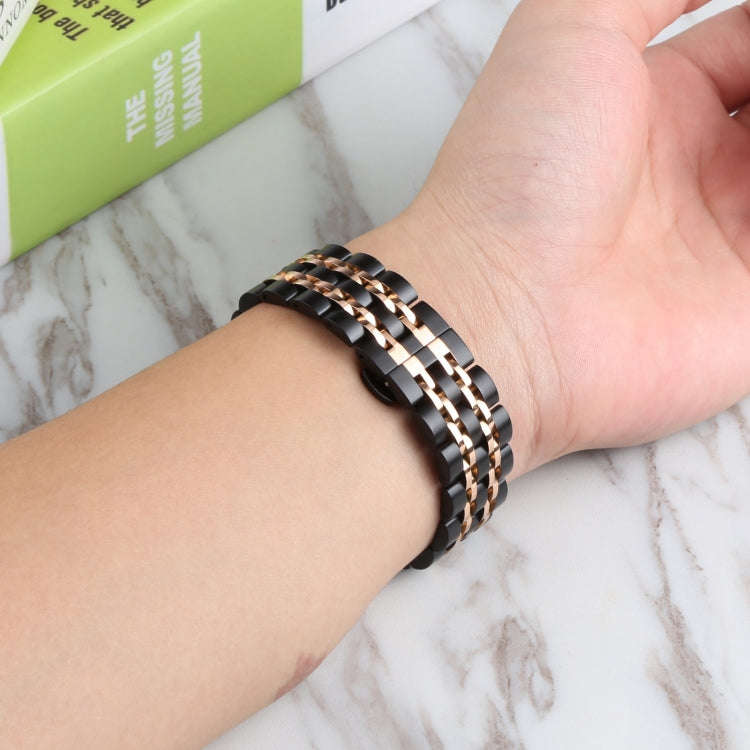 For Samsung Galaxy Watch4 40mm/44mm Seven-bead Stainless Steel Watch Band(Black Rose Gold)