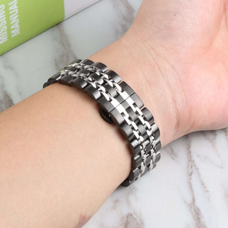 For Samsung Galaxy Watch4 40mm/44mm Seven-bead Stainless Steel Watch Band(Black Silver)