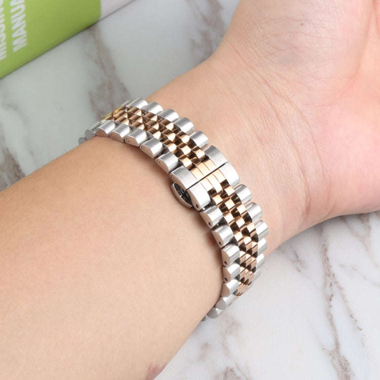 For Samsung Galaxy Watch4 40mm/44mm Five-bead Stainless Steel Watch Band(Silver Rose Gold)