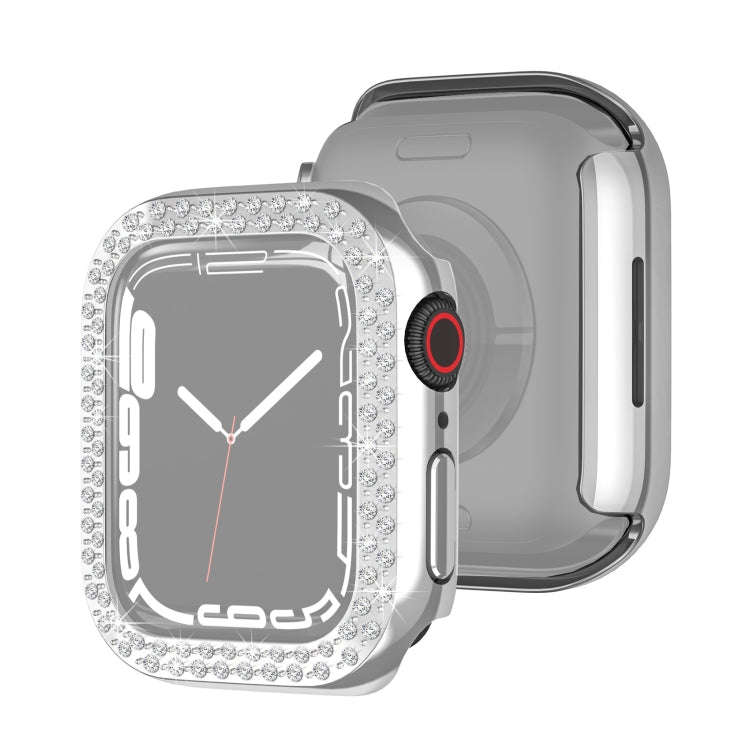 Electroplating PC Double Rows Diamond Protective Case For Apple Watch Series 9 / 8 / 7 41mm(Silver)