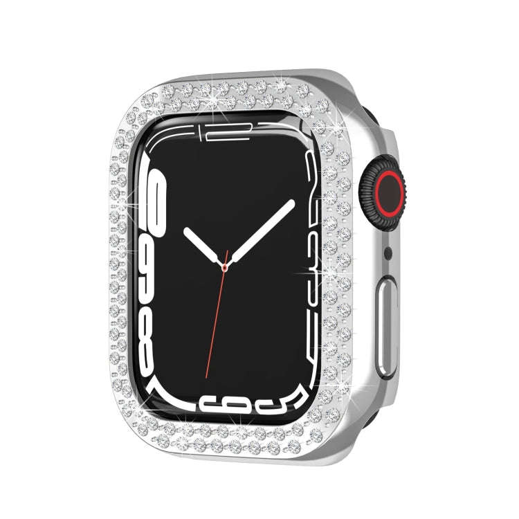 Electroplating PC Double Rows Diamond Protective Case For Apple Watch Series 9 / 8 / 7 41mm(Silver)