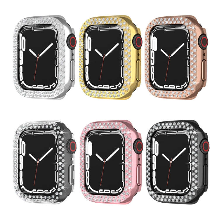 Electroplating PC Double Rows Diamond Protective Case For Apple Watch Series 9 / 8 / 7 41mm(Gold)