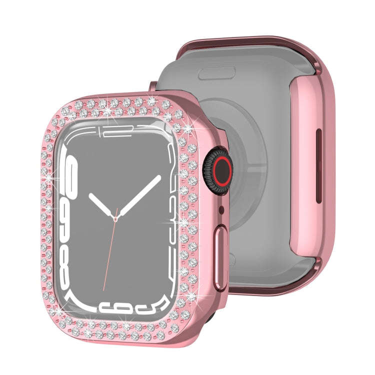 Electroplating PC Double Rows Diamond Protective Case For Apple Watch Series 9 / 8 / 7 45mm(Rose ...