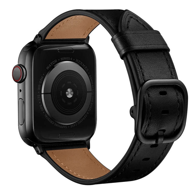 Leather Watch Band For Apple Watch Series 9&8&7 41mm / SE 3&SE 2&6&SE&5&4 40mm / 3&2&1 38mm(Black)