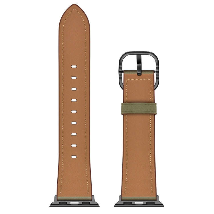 Leather Watch Band For Apple Watch Series 9&8&7 41mm / SE 3&SE 2&6&SE&5&4 40mm / 3&2&1 38mm(Army ...