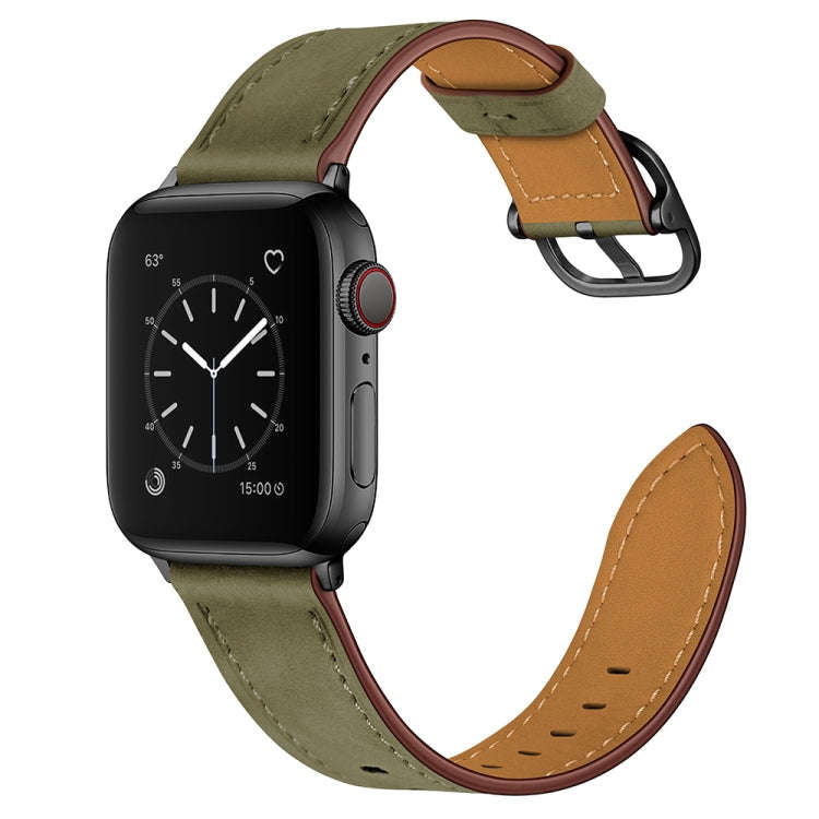 Leather Watch Band For Apple Watch Series 9&8&7 41mm / SE 3&SE 2&6&SE&5&4 40mm / 3&2&1 38mm(Army ...