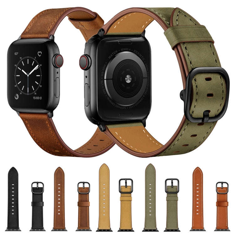Leather Watch Band For Apple Watch Series 9&8&7 41mm / SE 3&SE 2&6&SE&5&4 40mm / 3&2&1 38mm(Army ...