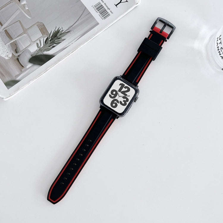 Two-color Silicone Hydraulic Buckle Watch Band For Apple Watch Series 9&8&7 41mm / SE 3&SE 2&6&SE...