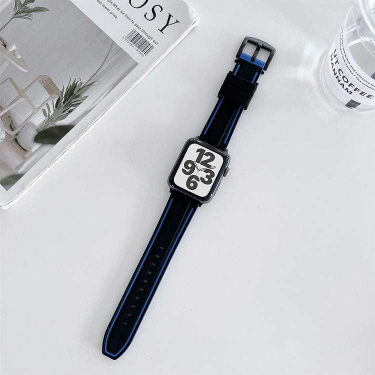 Two-color Silicone Hydraulic Buckle Watch Band For Apple Watch Series 9&8&7 41mm / SE 3&SE 2&6&SE...