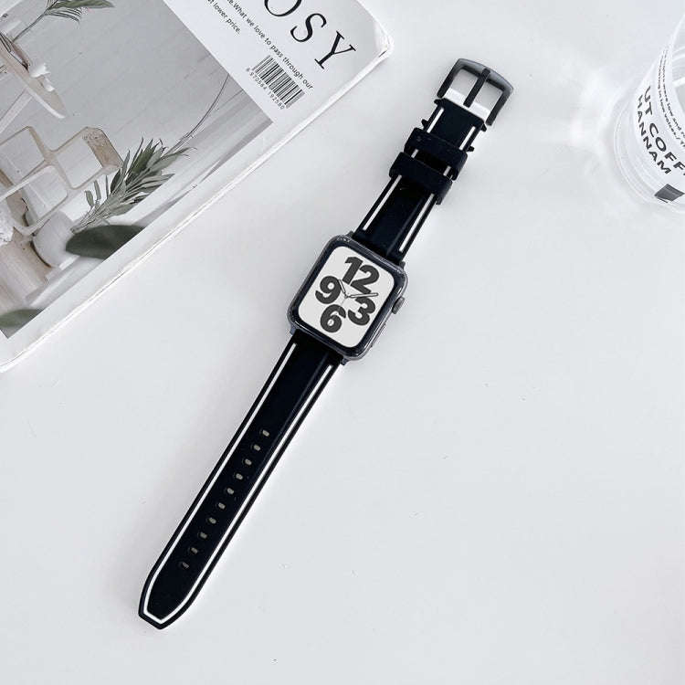 Two-color Silicone Hydraulic Buckle Watch Band For Apple Watch Series 9&8&7 41mm / SE 3&SE 2&6&SE...