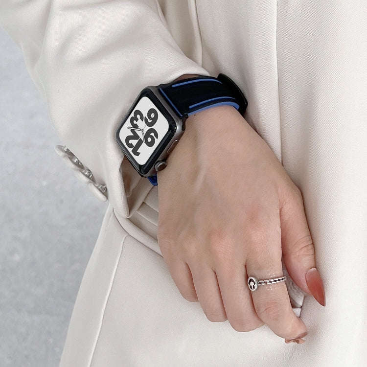 Two-color Silicone Hydraulic Buckle Watch Band For Apple Watch Series 9&8&7 41mm / SE 3&SE 2&6&SE...