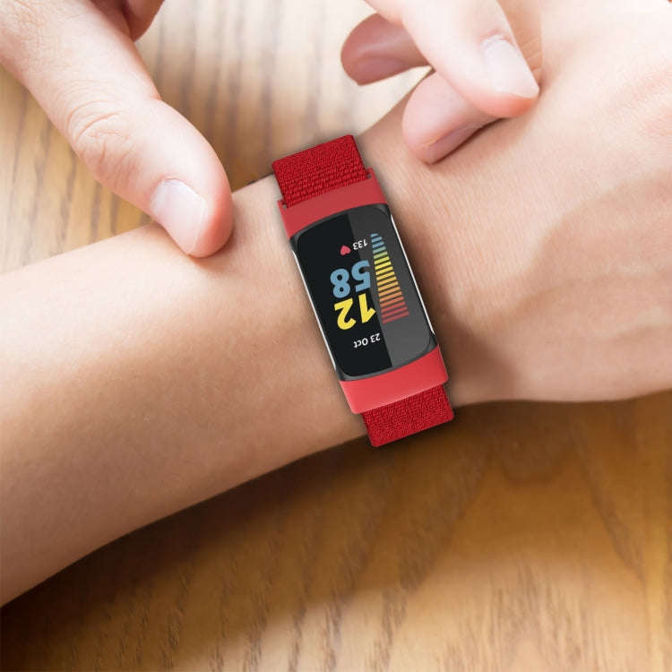 For Fitbit Charge 5 Elastic Nylon Braid Watch Band(Red)