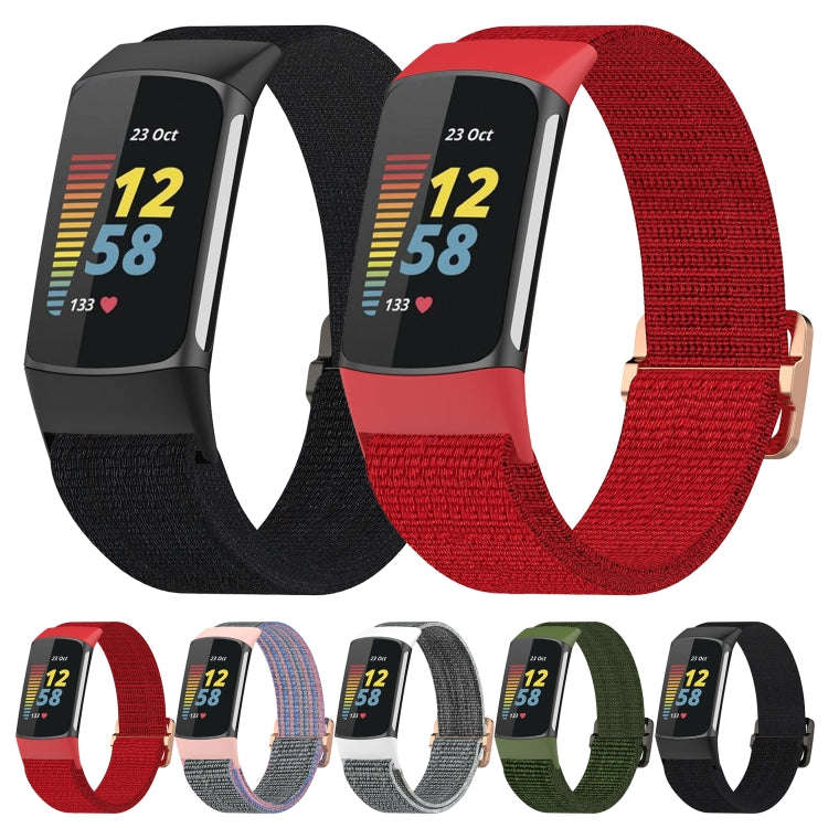 For Fitbit Charge 5 Elastic Nylon Braid Watch Band(Red)