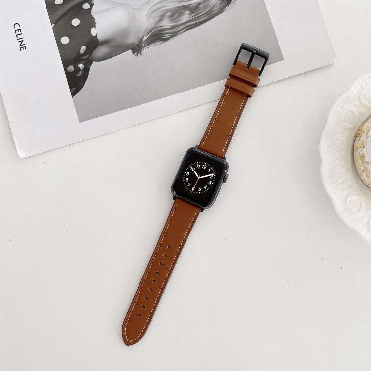 Oil Edge Bright Surface Leather Watch Band For Apple Watch Series 9&8&7 41mm / SE 3&SE 2&6&SE&5&4...