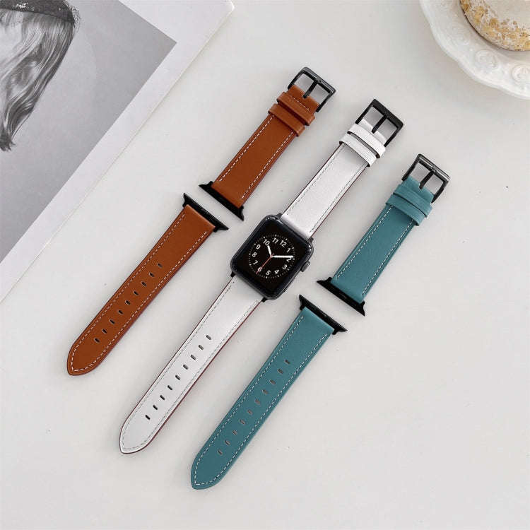 Oil Edge Bright Surface Leather Watch Band For Apple Watch Series 9&8&7 41mm / SE 3&SE 2&6&SE&5&4...