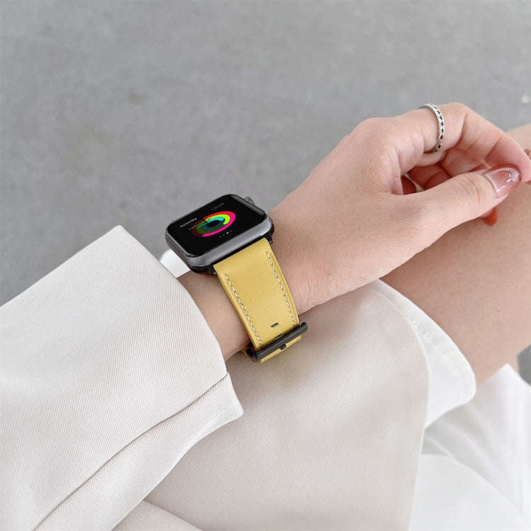 Oil Edge Bright Surface Leather Watch Band For Apple Watch Series 9&8&7 41mm / SE 3&SE 2&6&SE&5&4...