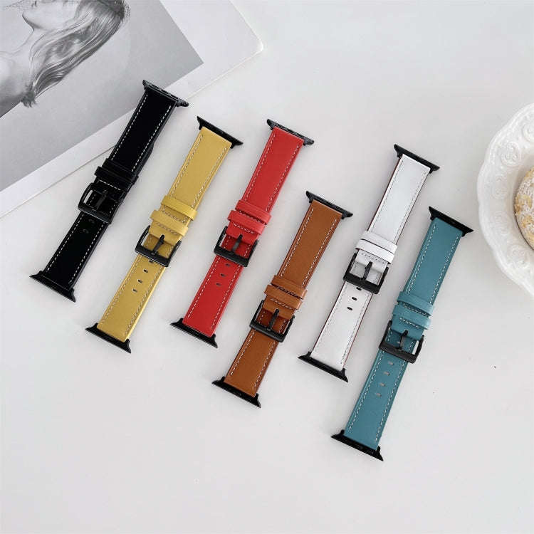 Oil Edge Bright Surface Leather Watch Band For Apple Watch Ultra 49mm&Watch Ultra 2 49mm / Series...
