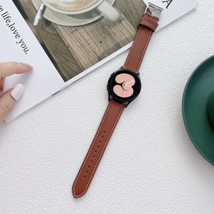 For Samsung Galaxy Watch4 40mm / 44mm Sewing Leather Strap Watch Band(Brown)