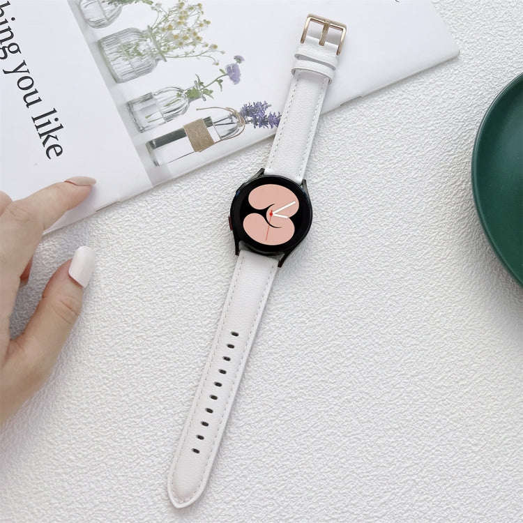 For Samsung Galaxy Watch4 40mm / 44mm Sewing Leather Strap Watch Band(White)