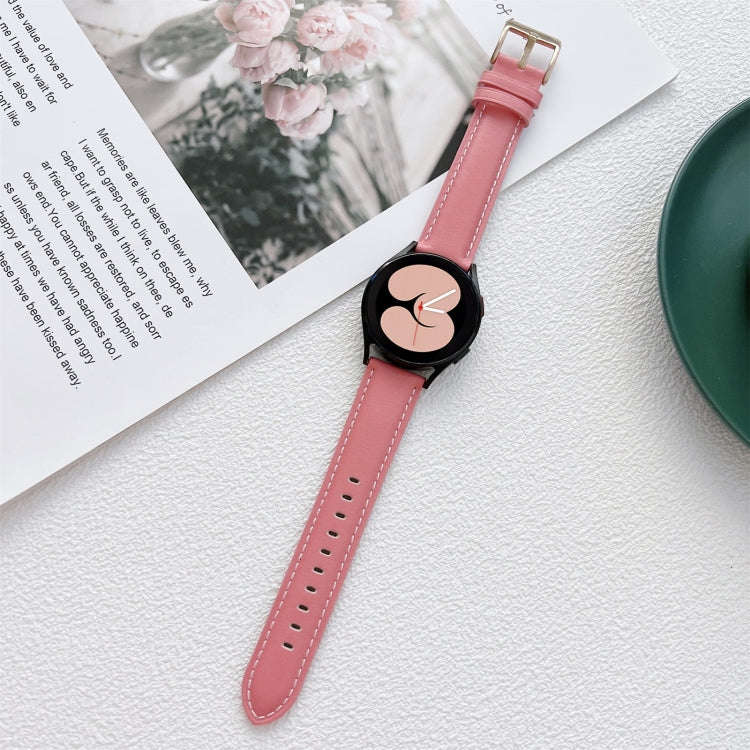 For Samsung Galaxy Watch4 40mm / 44mm Sewing Leather Strap Watch Band(Dark Pink)