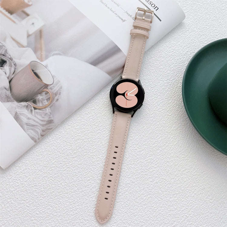 For Samsung Galaxy Watch4 40mm / 44mm Sewing Leather Strap Watch Band(Light Pink)