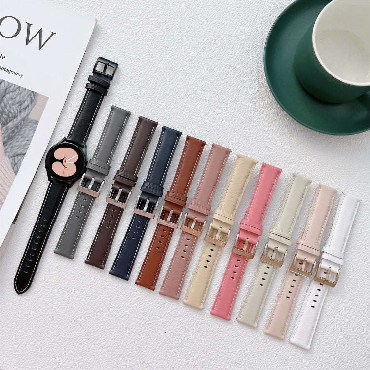 For Samsung Galaxy Watch4 40mm / 44mm Sewing Leather Strap Watch Band(Milky White)