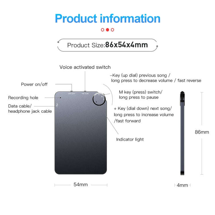 K2 Portable Ultra-thin Card Voice Recorder, Capacity:8GB(Black)