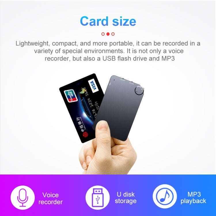 K2 Portable Ultra-thin Card Voice Recorder, Capacity:8GB(Black)