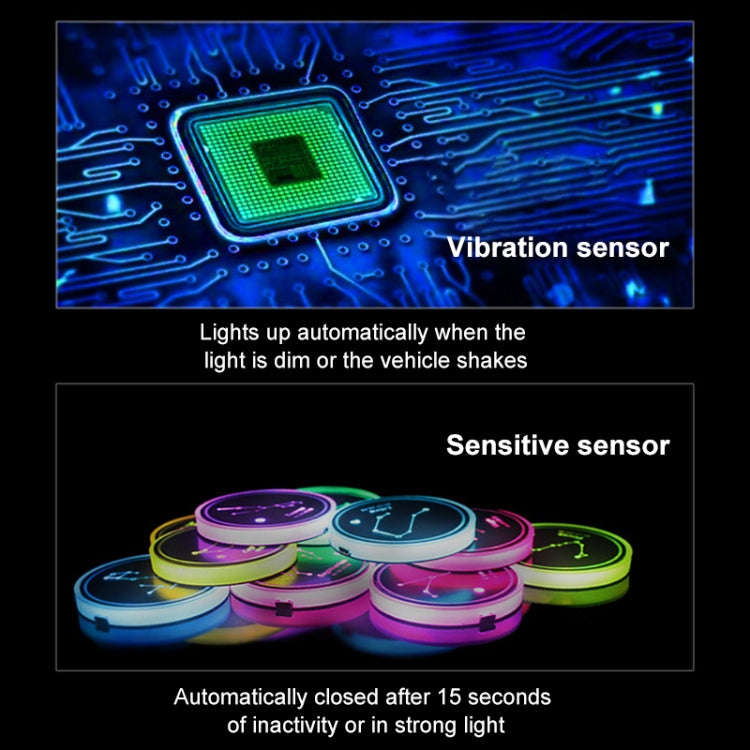 2 PCS Car Constellation Series AcrylicColorful USB Charger Water Cup Groove LED Atmosphere Light(...