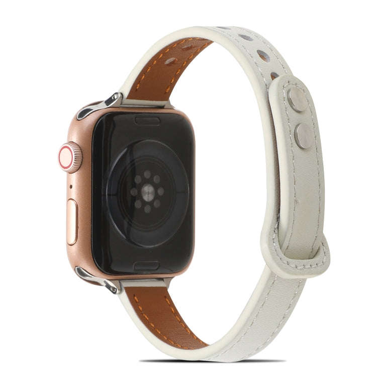 Double Rivets Leather Watch Band for Apple Watch Series 9&8&7 41mm / SE 3&SE 2&6&SE&5&4 40mm / 3&...
