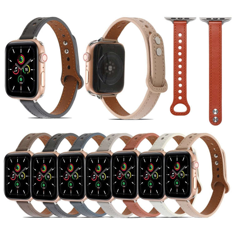 Double Rivets Leather Watch Band for Apple Watch Series 9&8&7 41mm / SE 3&SE 2&6&SE&5&4 40mm / 3&...