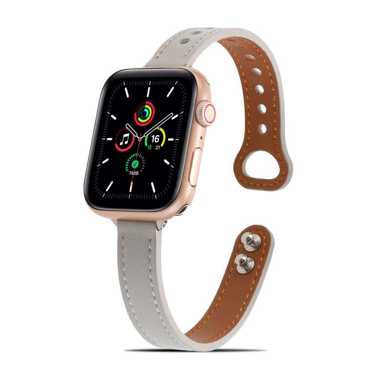 Double Rivets Leather Watch Band for Apple Watch Ultra 49mm&Watch Ultra 2 49mm / Series 9&8&7 45m...