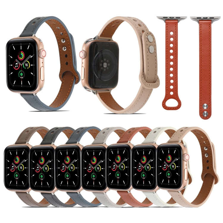 Double Rivets Leather Watch Band for Apple Watch Ultra 49mm&Watch Ultra 2 49mm / Series 9&8&7 45m...