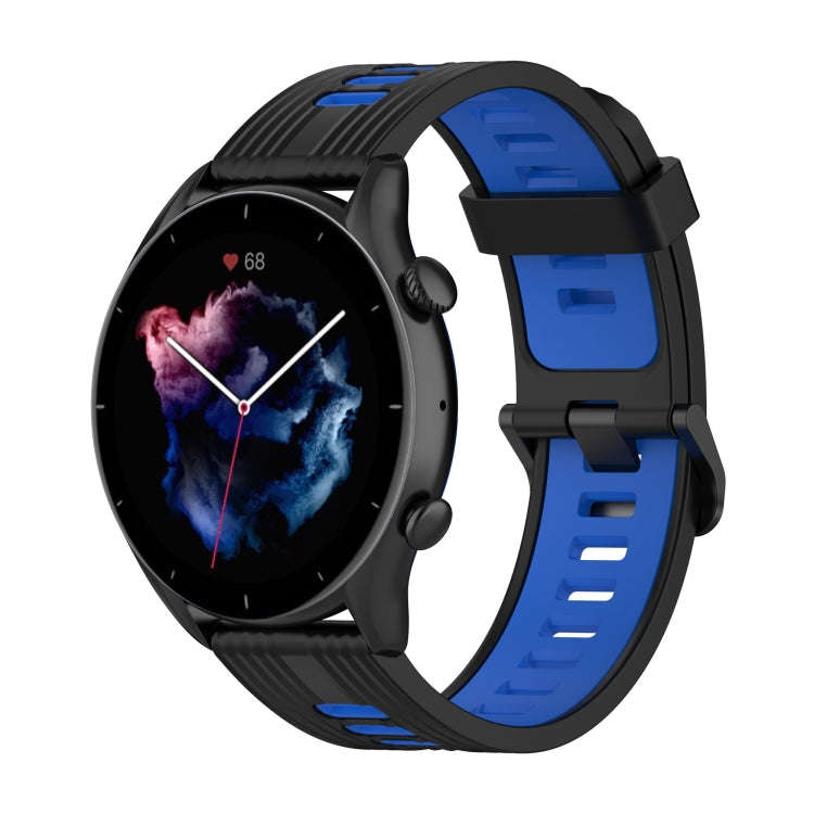 For Amazfit GTR 3/GTR 3 Pro/GTR 2 22mm Two-color Stripe Silicone Watch Band(Black Blue)