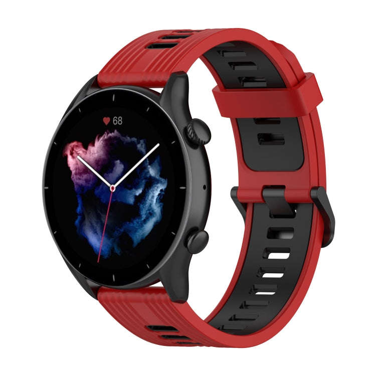 For Amazfit GTR 3/GTR 3 Pro/GTR 2 22mm Two-color Stripe Silicone Watch Band(Red Black)