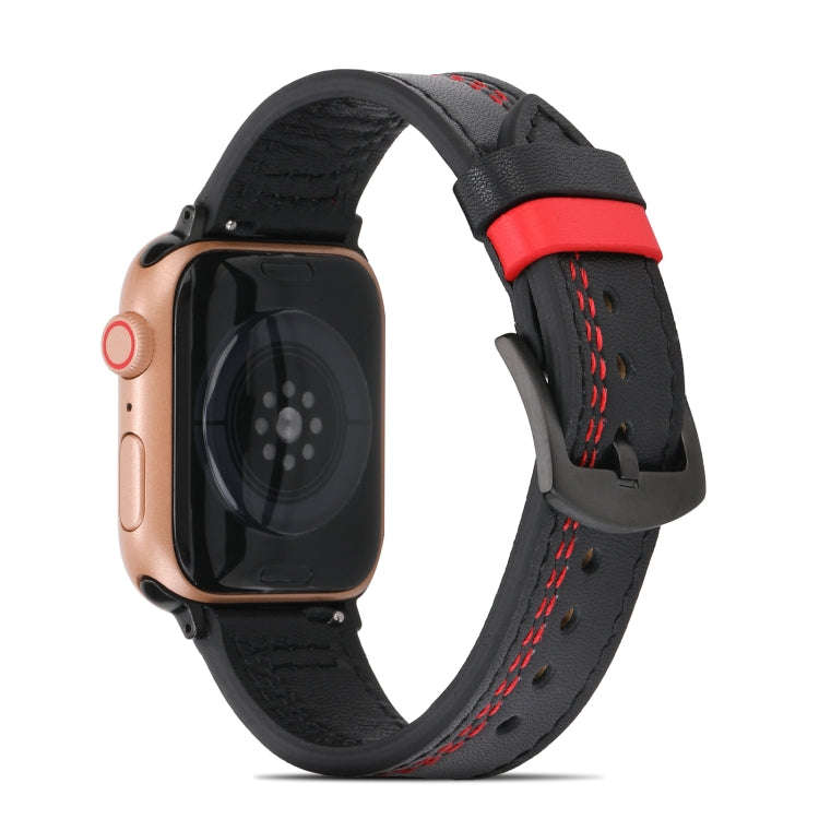 Sewing Matte Leather Watch Band for Apple Watch Series 9&8&7 41mm / SE 3&SE 2&6&SE&5&4 40mm / 3&2...