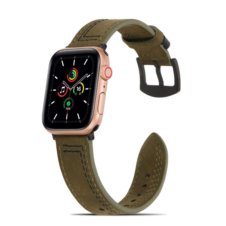Sewing Matte Leather Watch Band for Apple Watch Series 9&8&7 41mm / SE 3&SE 2&6&SE&5&4 40mm / 3&2...