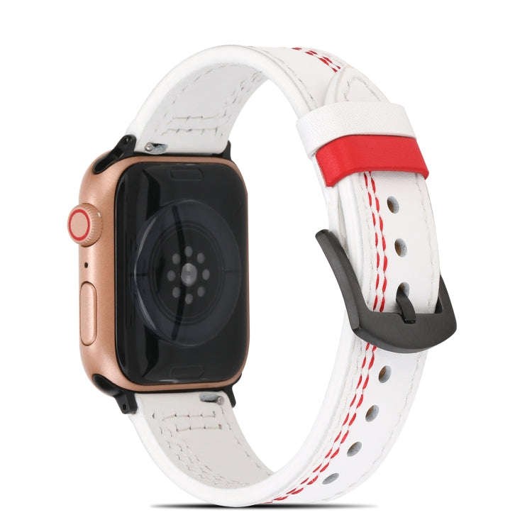 Sewing Matte Leather Watch Band for Apple Watch Series 9&8&7 41mm / SE 3&SE 2&6&SE&5&4 40mm / 3&2...