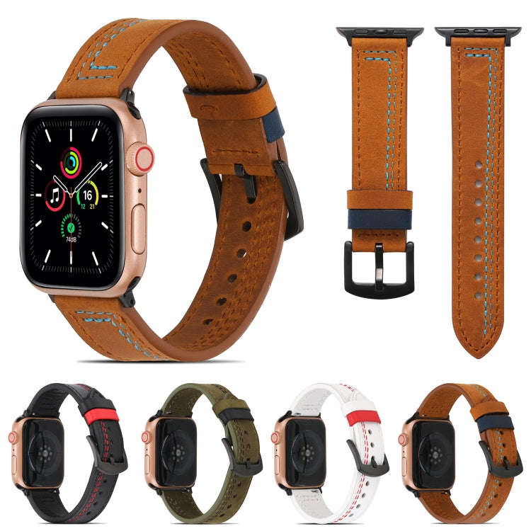 Sewing Matte Leather Watch Band for Apple Watch Series 9&8&7 41mm / SE 3&SE 2&6&SE&5&4 40mm / 3&2...