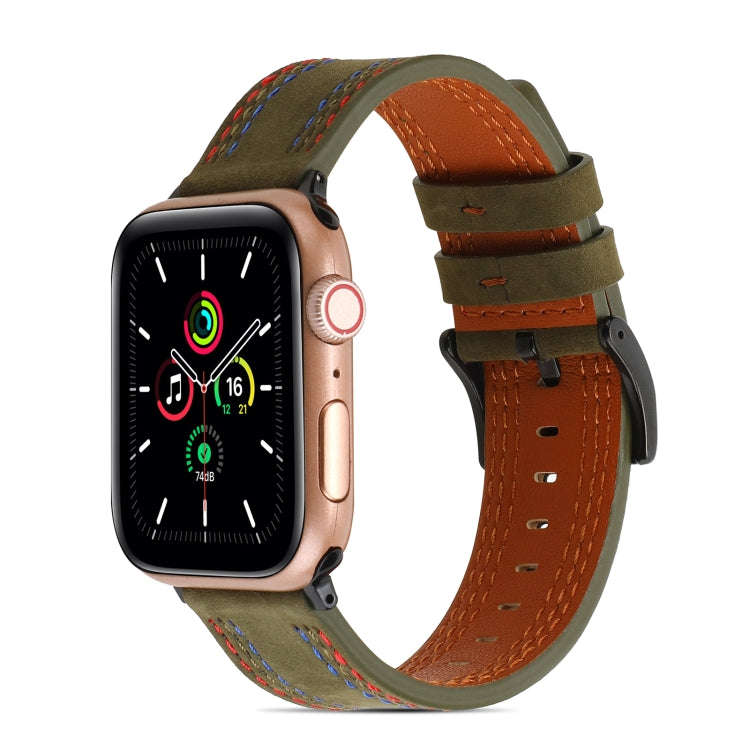 Sewing Matte Leather Watch Band for Apple Watch Series 9&8&7 41mm / SE 3&SE 2&6&SE&5&4 40mm / 3&2...