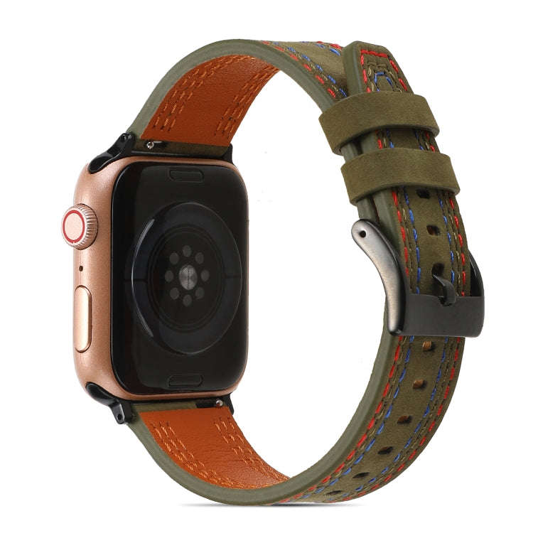 Sewing Matte Leather Watch Band for Apple Watch Series 9&8&7 41mm / SE 3&SE 2&6&SE&5&4 40mm / 3&2...