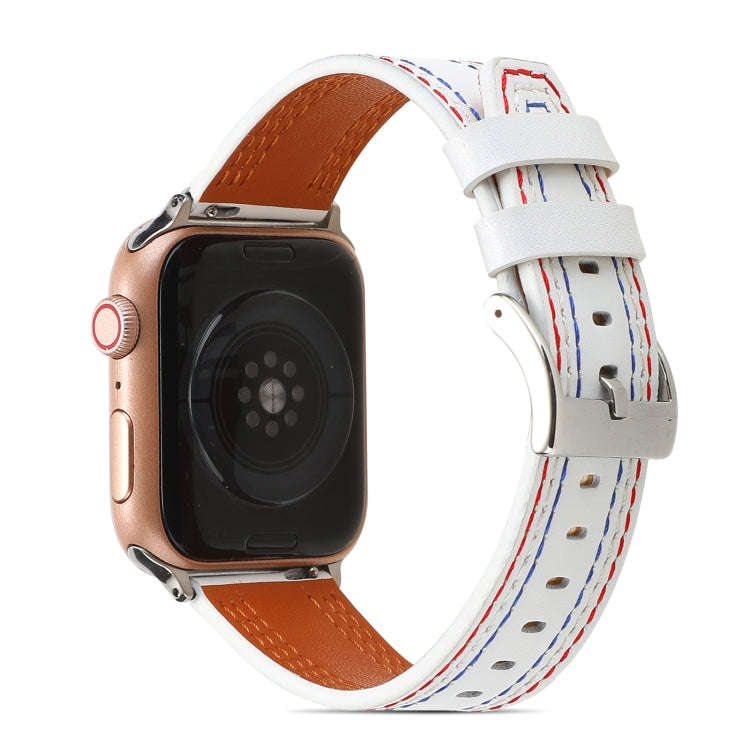 Sewing Matte Leather Watch Band for Apple Watch Series 9&8&7 41mm / SE 3&SE 2&6&SE&5&4 40mm / 3&2...