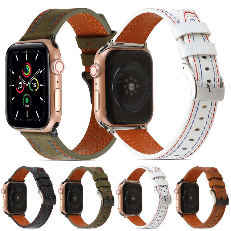 Sewing Matte Leather Watch Band for Apple Watch Series 9&8&7 41mm / SE 3&SE 2&6&SE&5&4 40mm / 3&2...