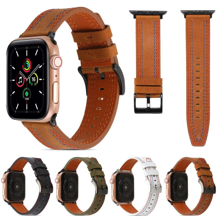 Sewing Matte Leather Watch Band for Apple Watch Ultra 49mm&Watch Ultra 2 49mm / Series 9&8&7 45mm...