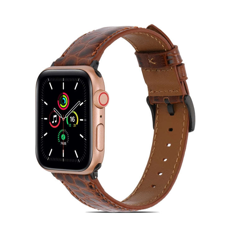 Crocodile Texture Leather Watch Band for Apple Watch Ultra 49mm&Watch Ultra 2 49mm / Series 9&8&7...