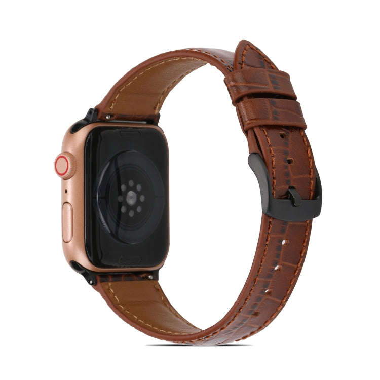 Crocodile Texture Leather Watch Band for Apple Watch Ultra 49mm&Watch Ultra 2 49mm / Series 9&8&7...