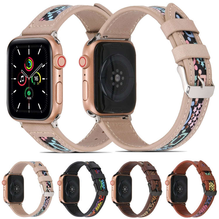 Genuine Leather + GD Knitting Watch Band for Apple Watch Series 9&8&7 41mm / SE 3&SE 2&6&SE&5&4 4...