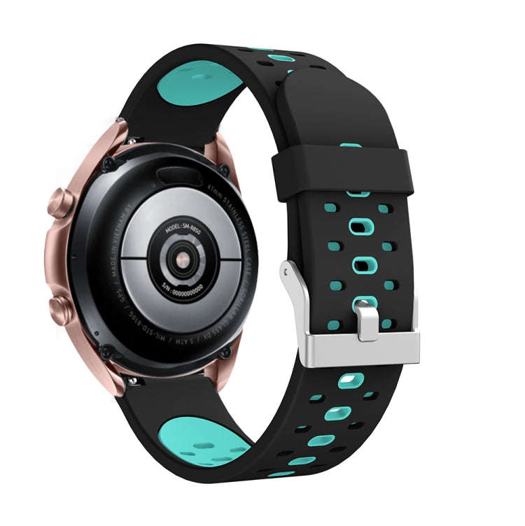 For Samsung Galaxy Watch 3 45mm Three Row Holes Silicone Watch Band(Black Mint Green)