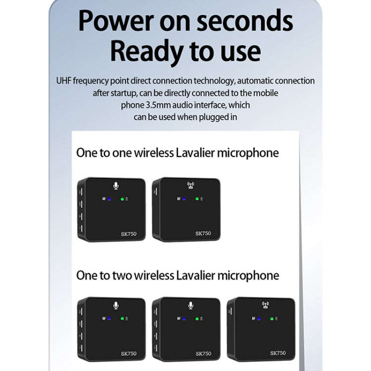 SK750 Type-C Charging One for One Wireless Lavalier Mini Microphone(Black)